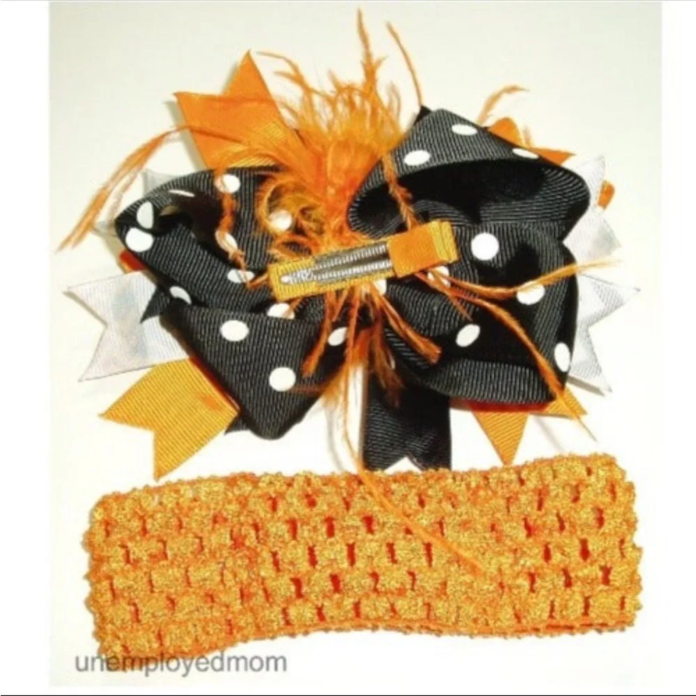 Halloween Headband Bow Baby Girls Feathers Hair Accessories Headwrap